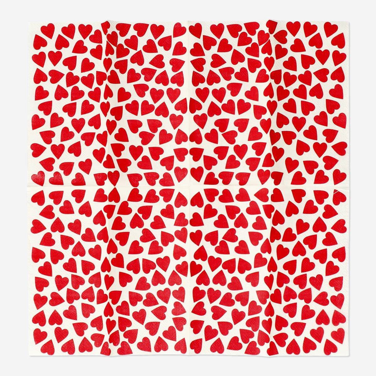 Red napkins with red hearts - 16 pcs
