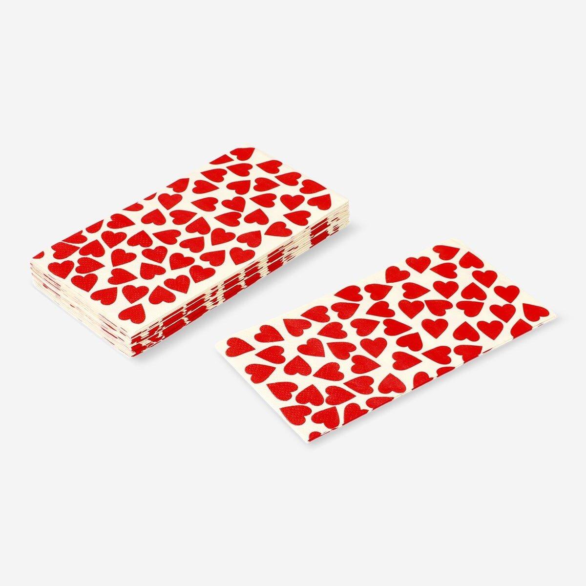 Red napkins with red hearts - 16 pcs