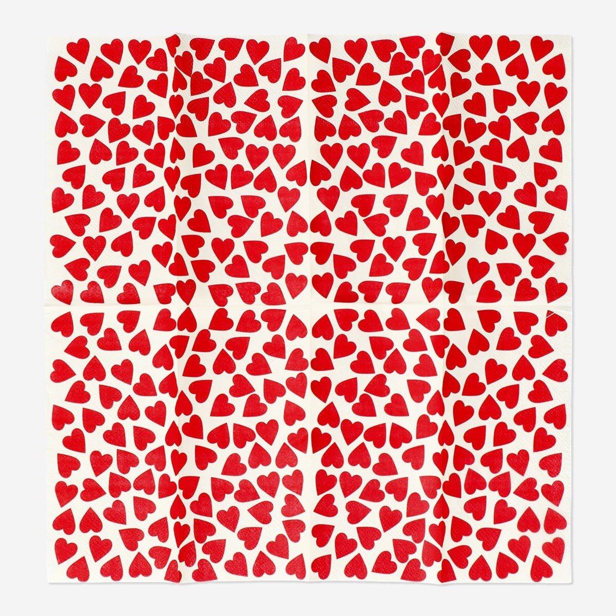 Red napkins with red hearts - 16 pcs