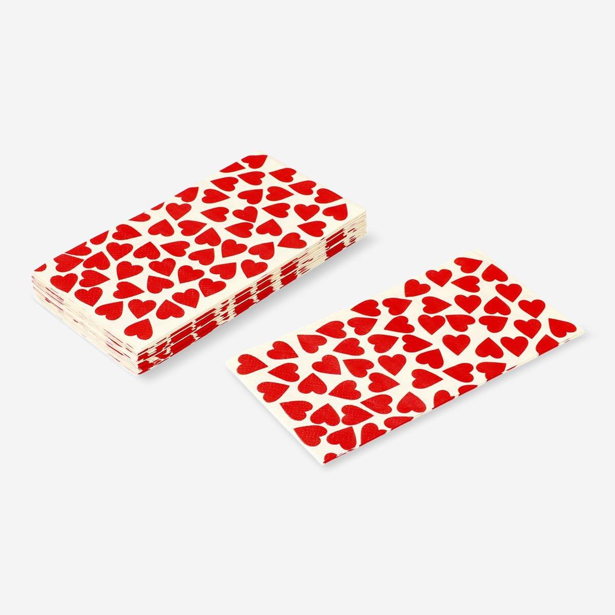 Red napkins with red hearts - 16 pcs