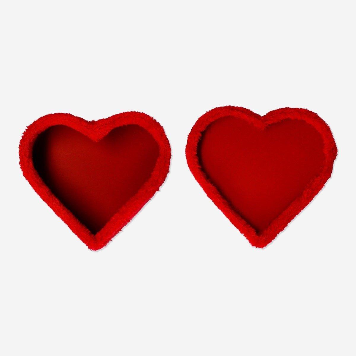 Red plush heart shaped gift box