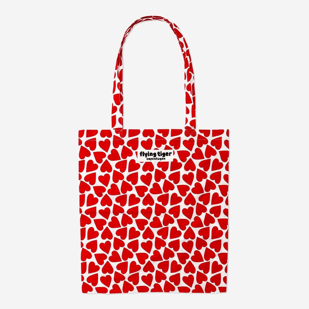 Red tote bag with red hearts