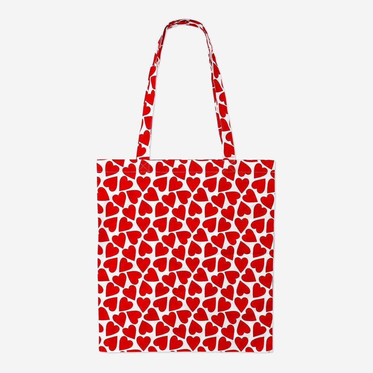 Red tote bag with red hearts