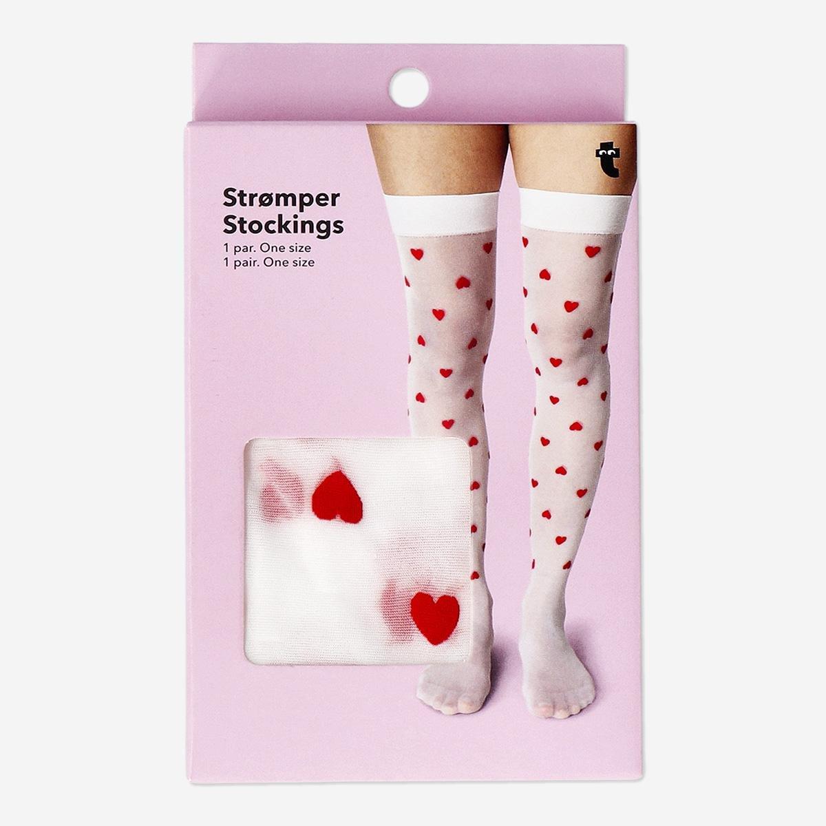 Multicolour stockings with red hearts - one size