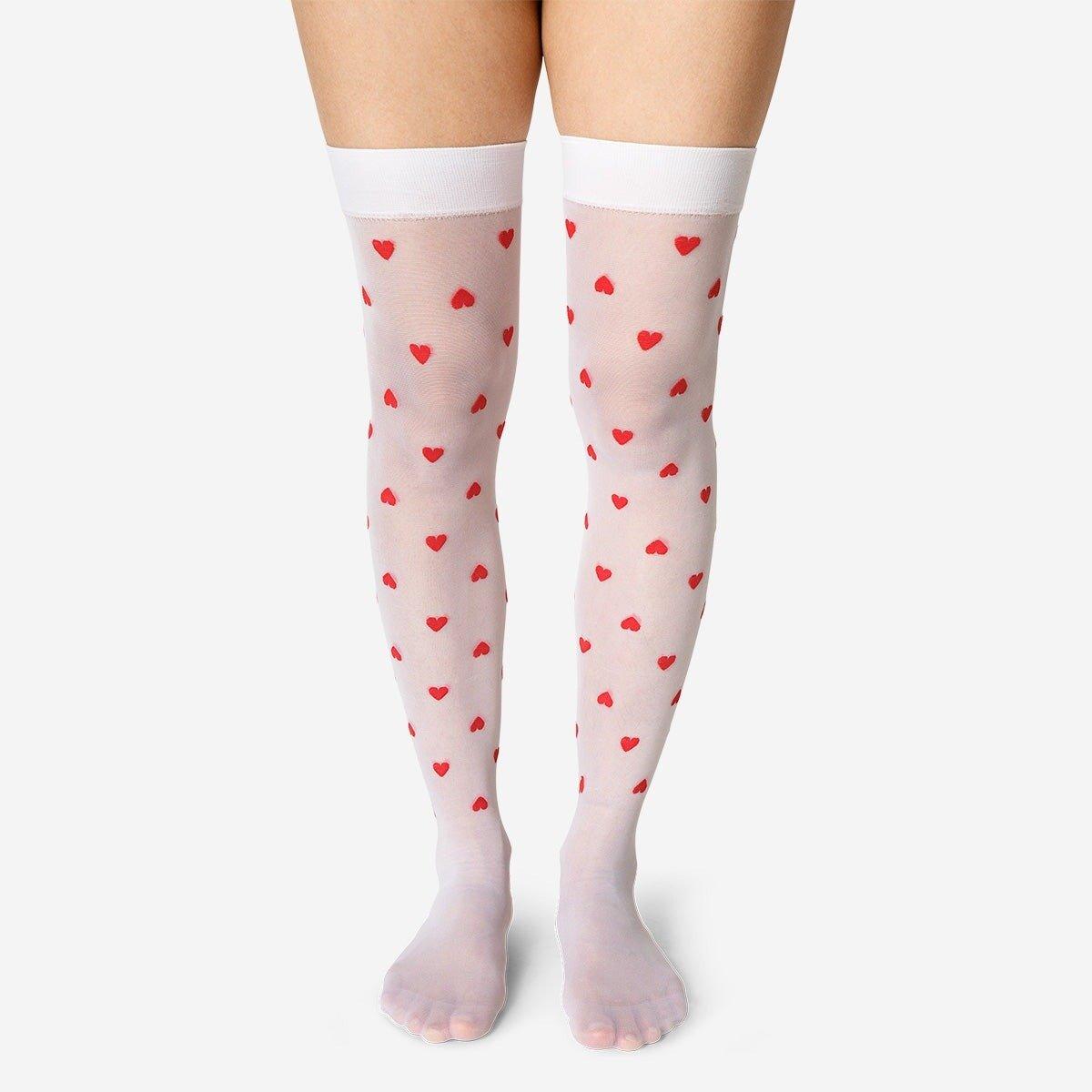 Multicolour stockings with red hearts - one size