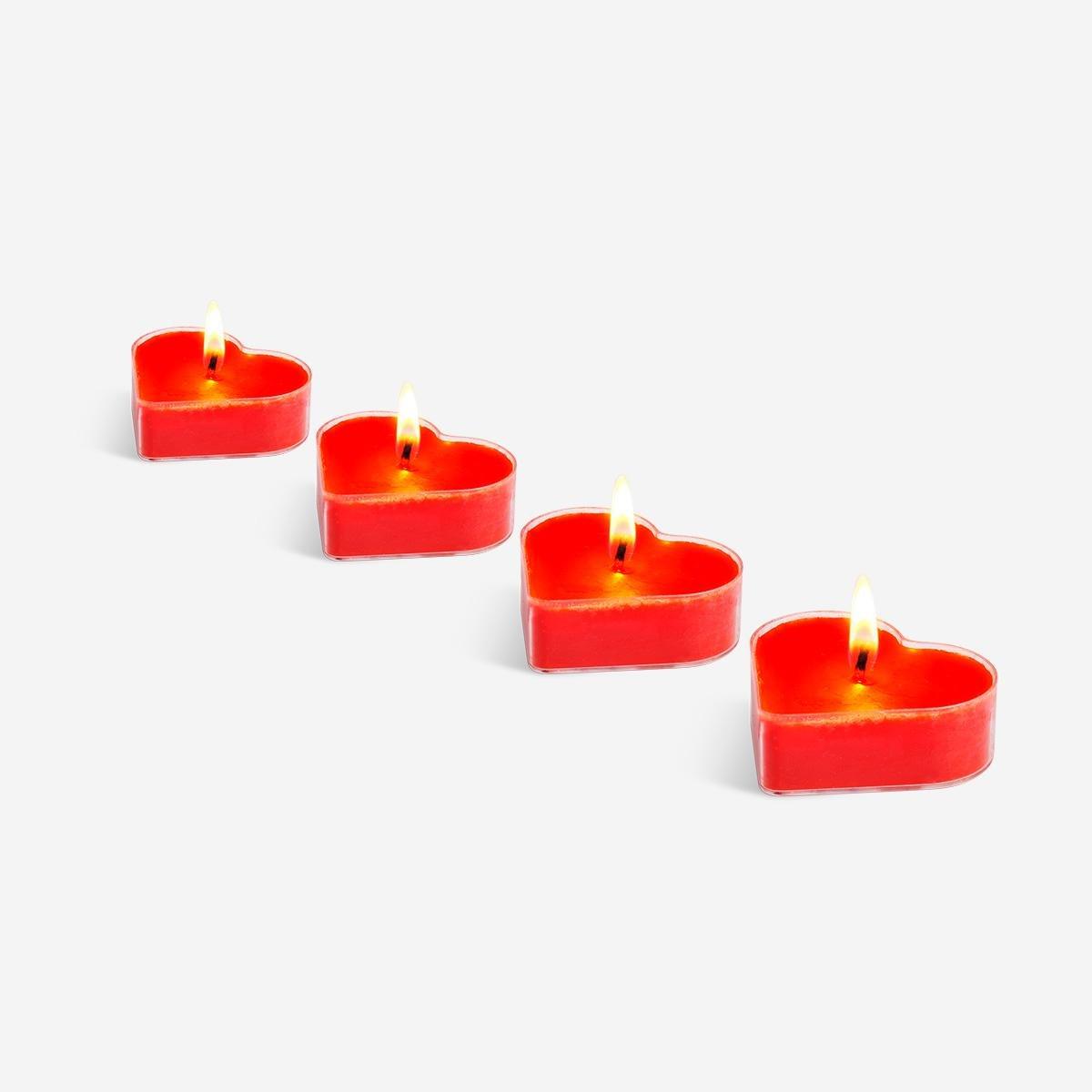 Red heart shaped pillar candles - 4 pcs