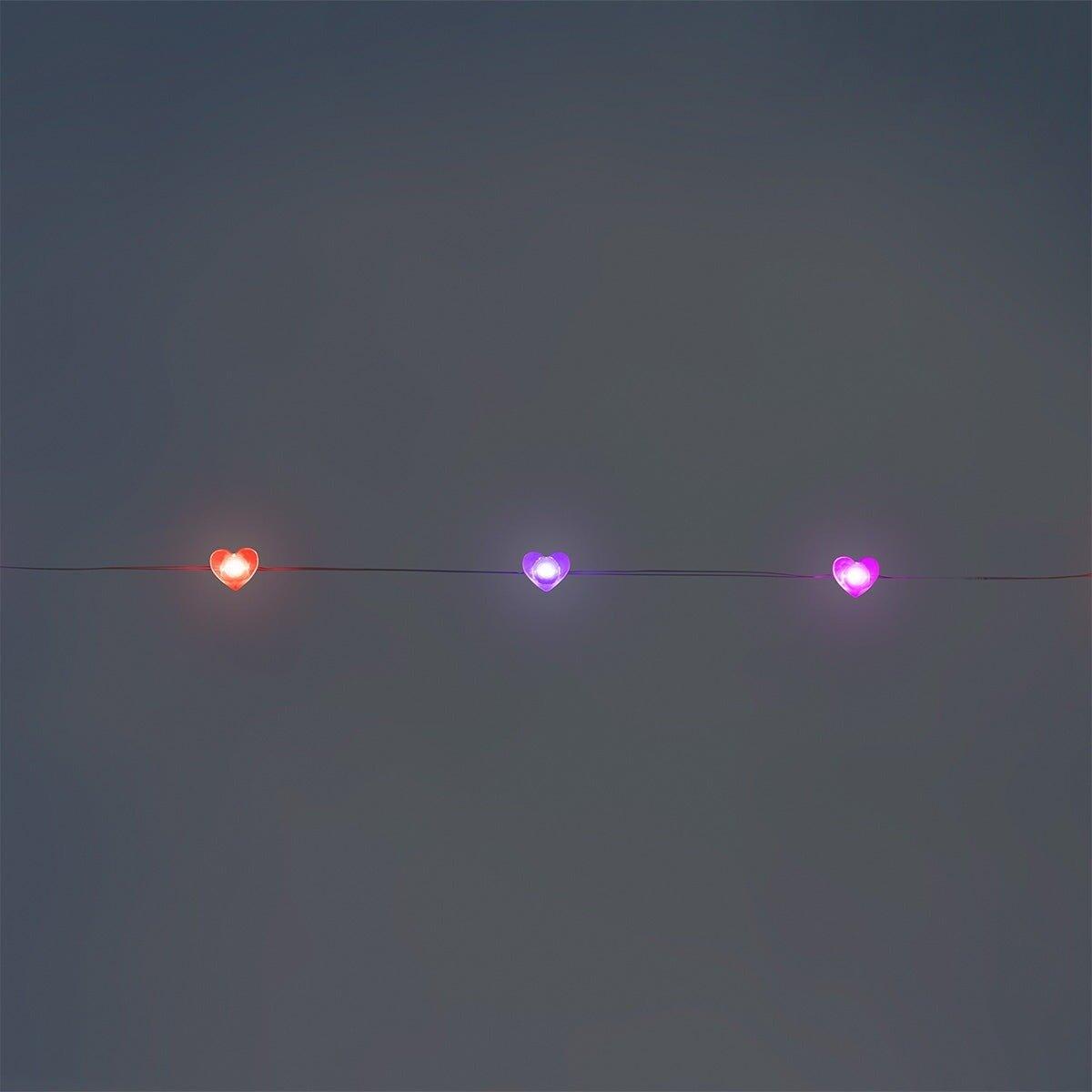 Multicolour string lights with pink hearts - 220 cm