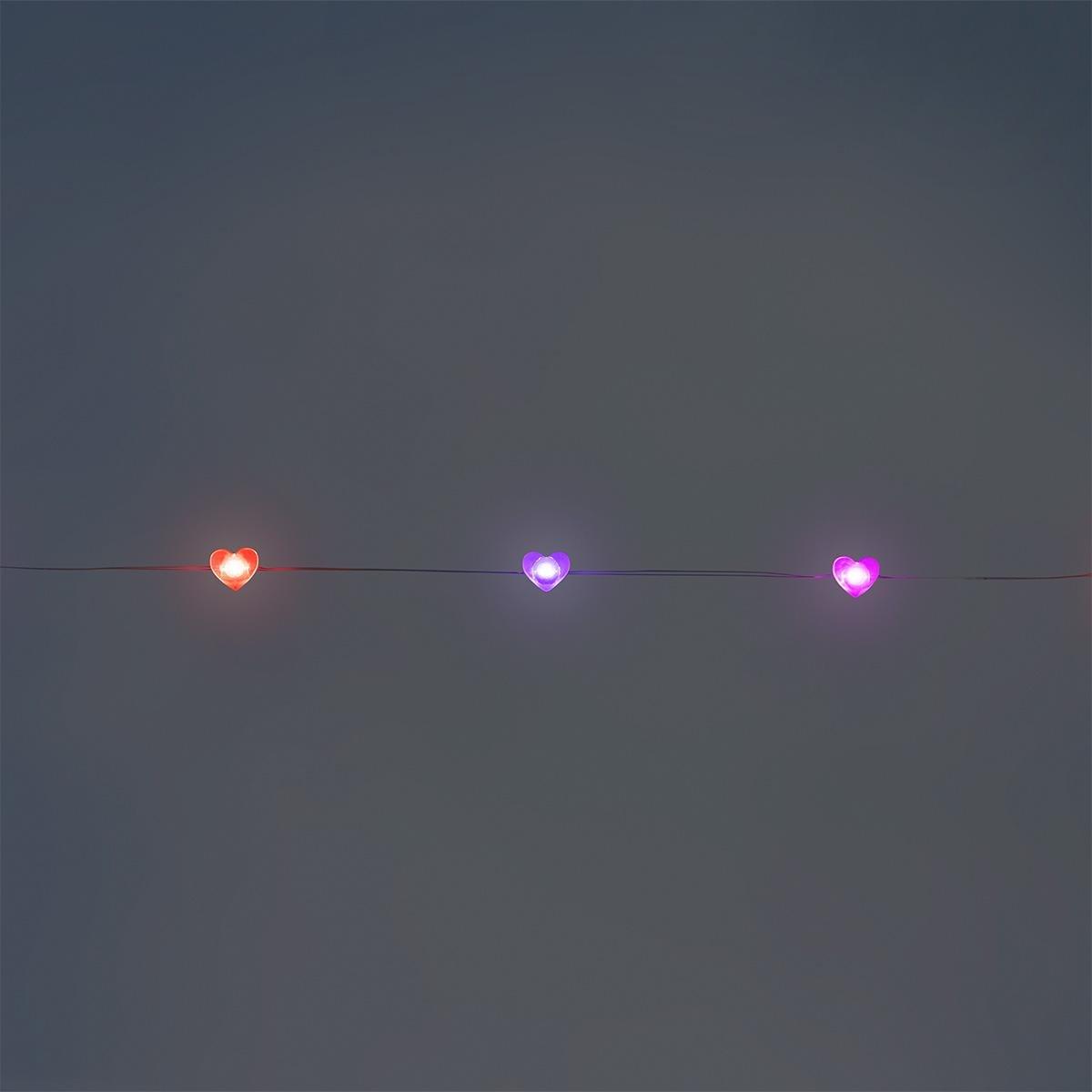 Multicolour string lights with pink hearts - 220 cm