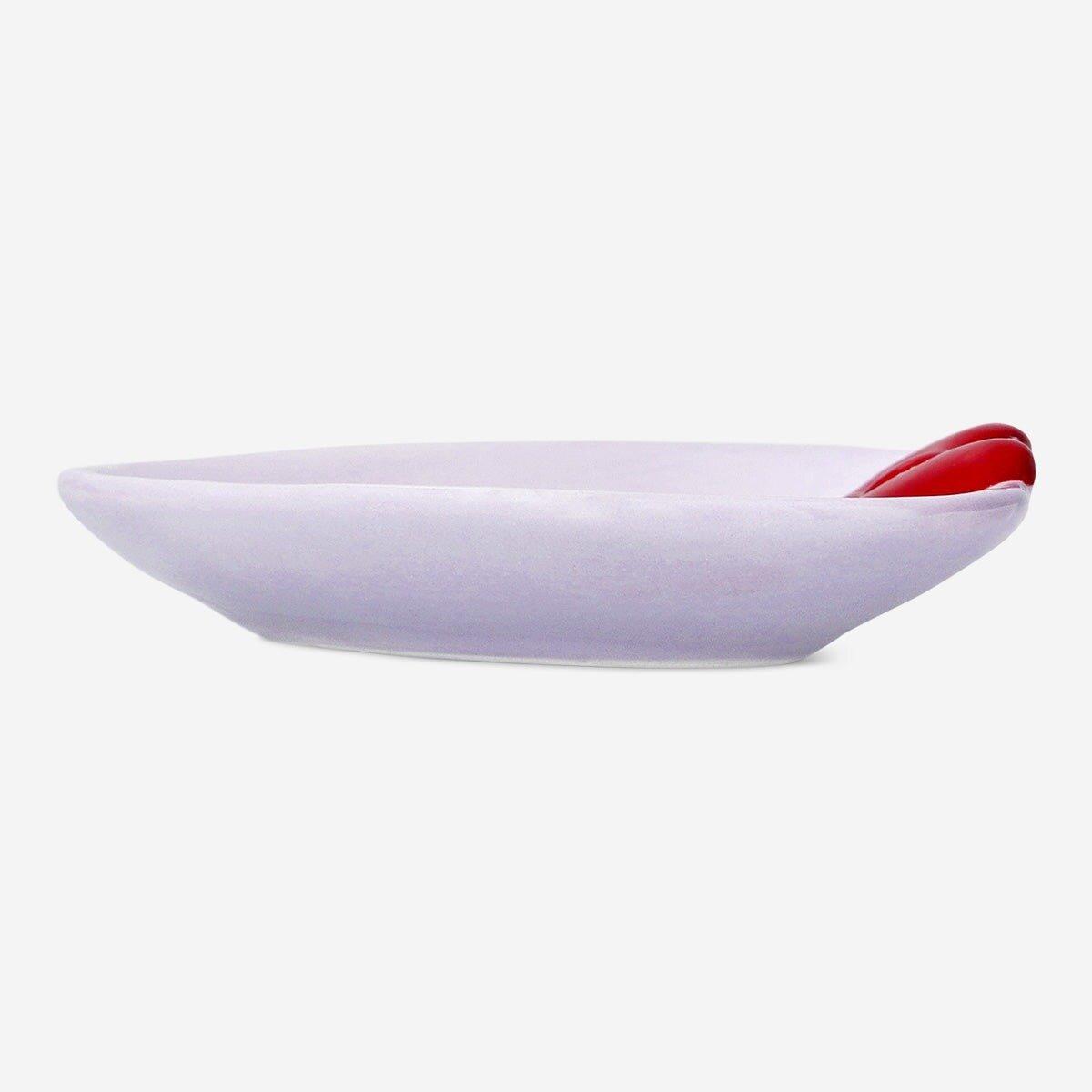 Multicolour heart shaped trinket tray with red bow