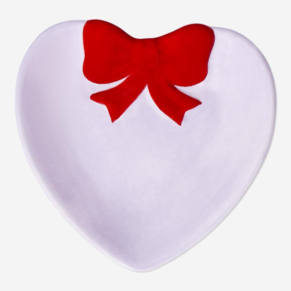 Multicolour heart shaped trinket tray with red bow