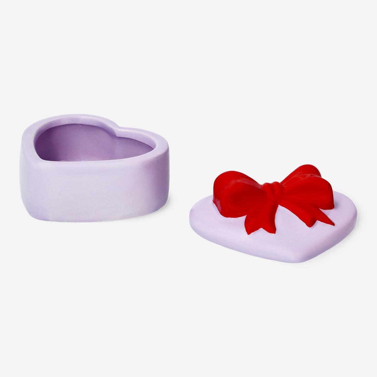 Multicolour heart shaped decorative jar with red bow - small