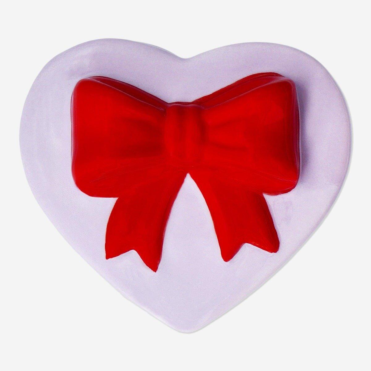 Multicolour heart shaped decorative jar with red bow - small