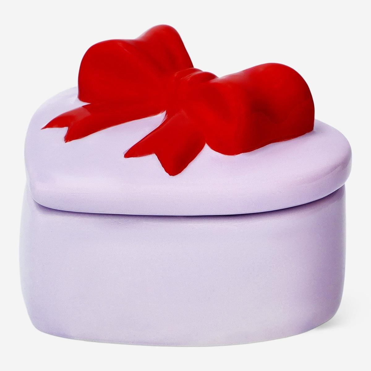 Multicolour heart shaped decorative jar with red bow - small