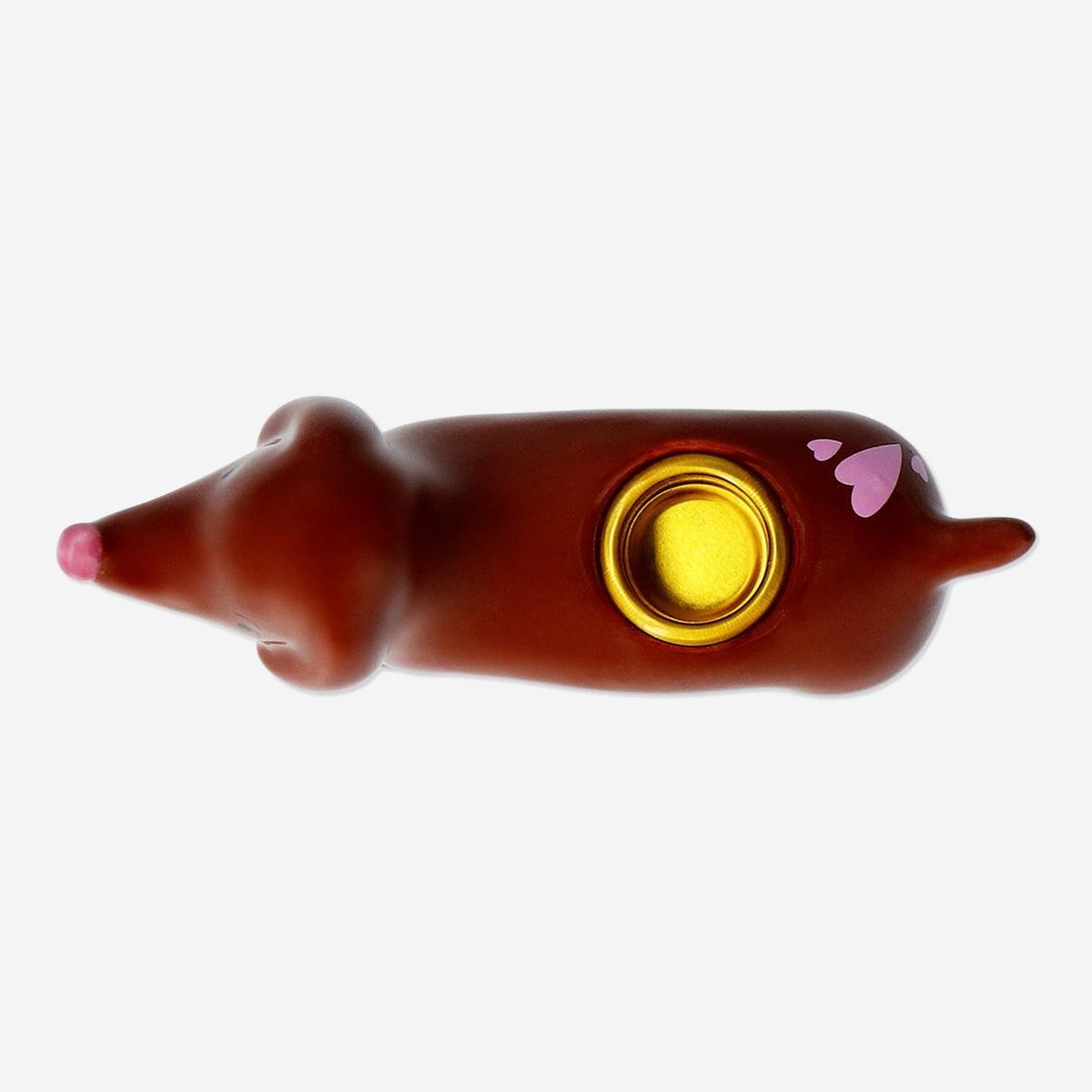 Brown sausage dog candle holder