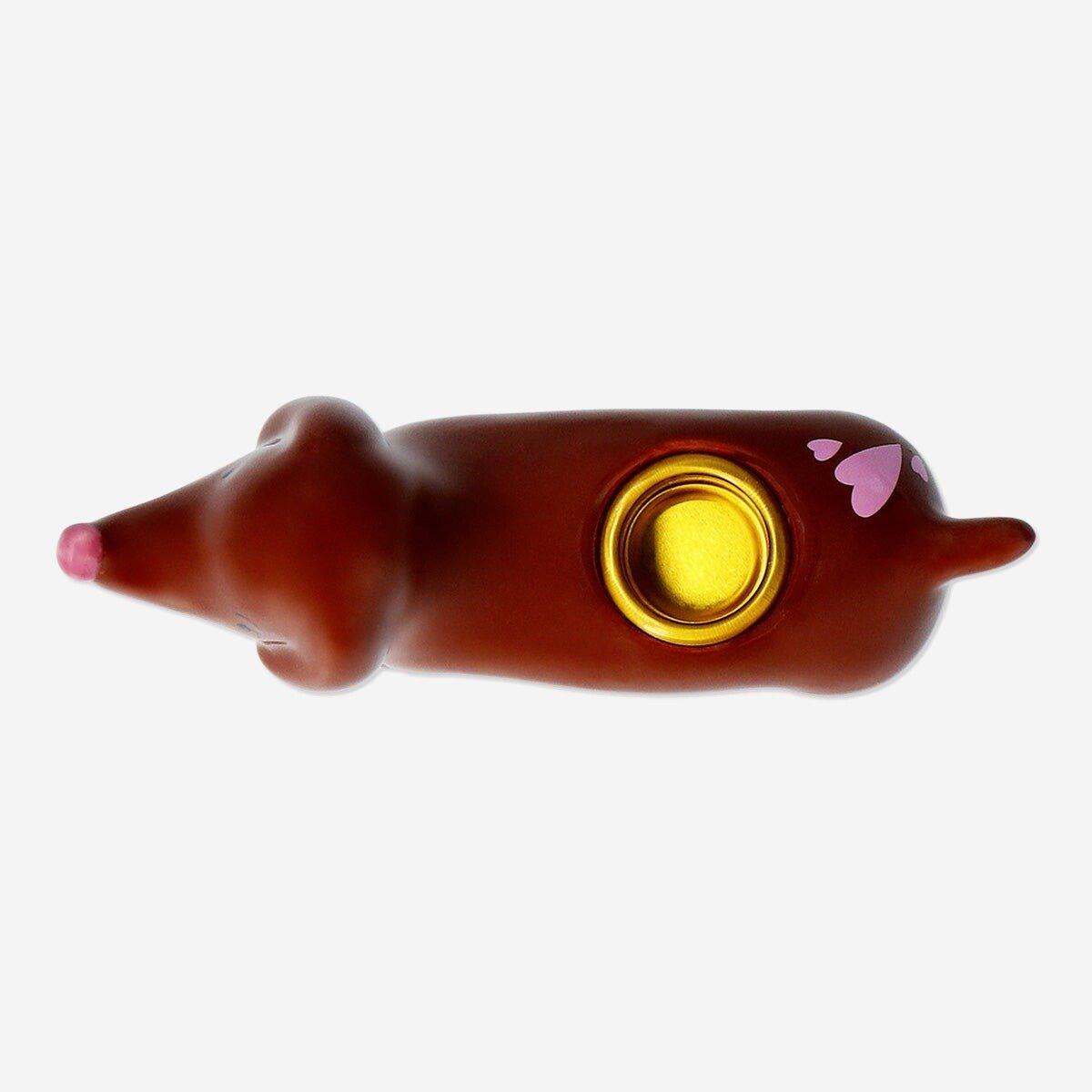 Brown sausage dog candle holder