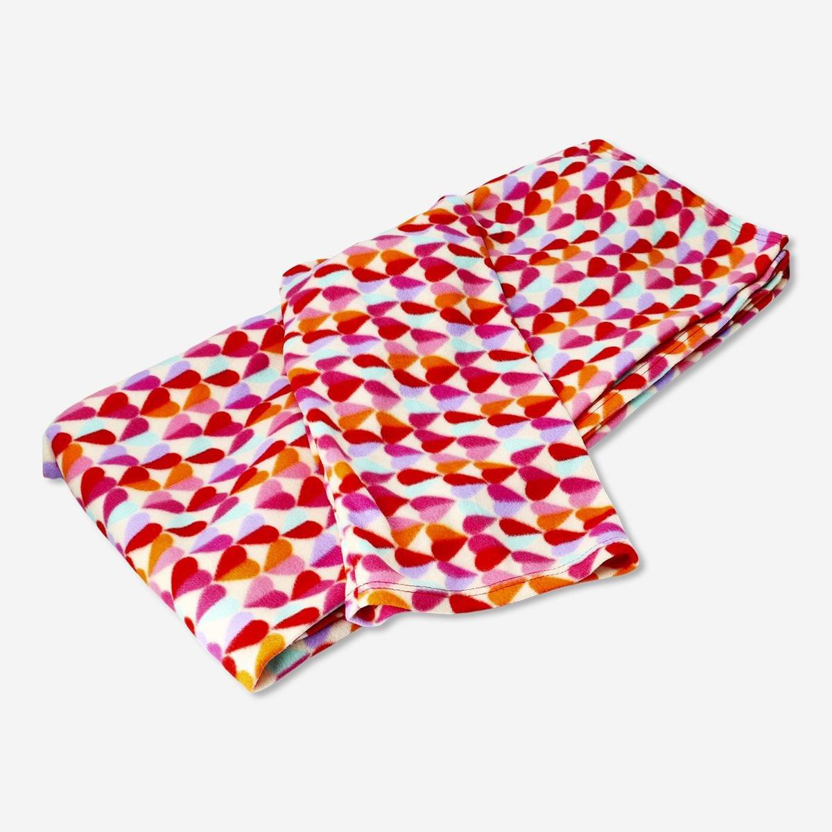 Multicolour fleece blanket with red hearts and sleeves - one size