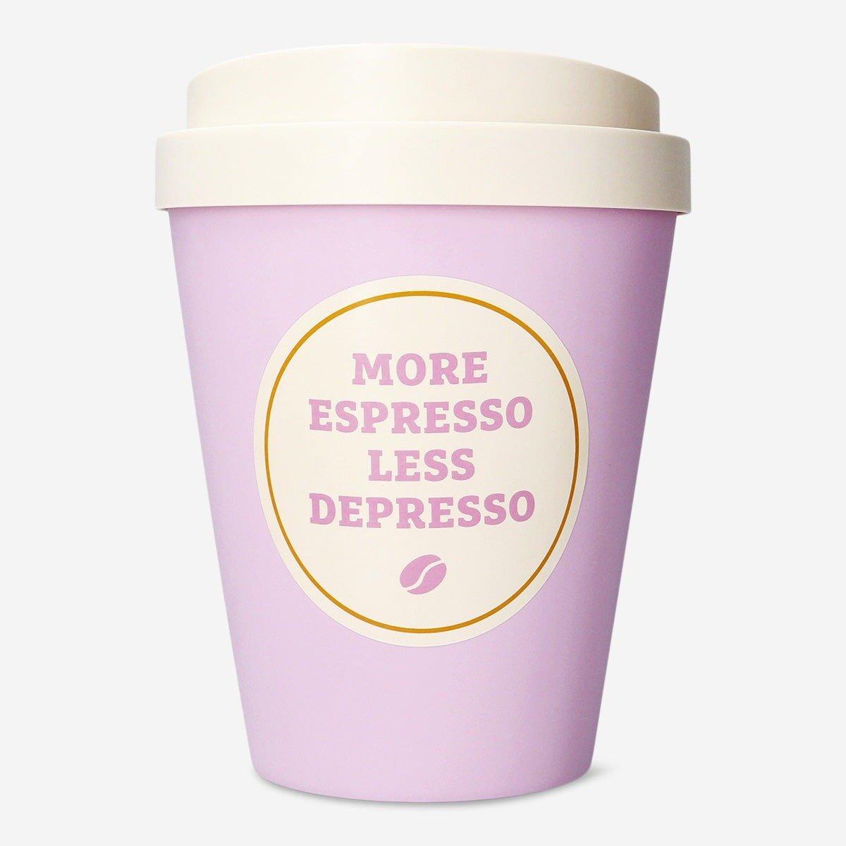 Pink trash can in the shape of a coffee cup