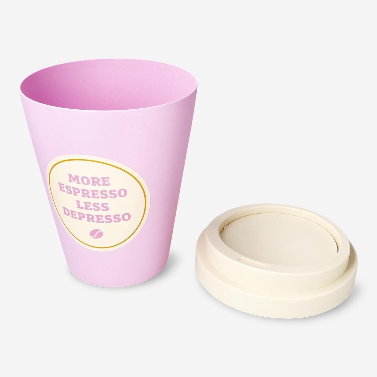 Pink trash can in the shape of a coffee cup