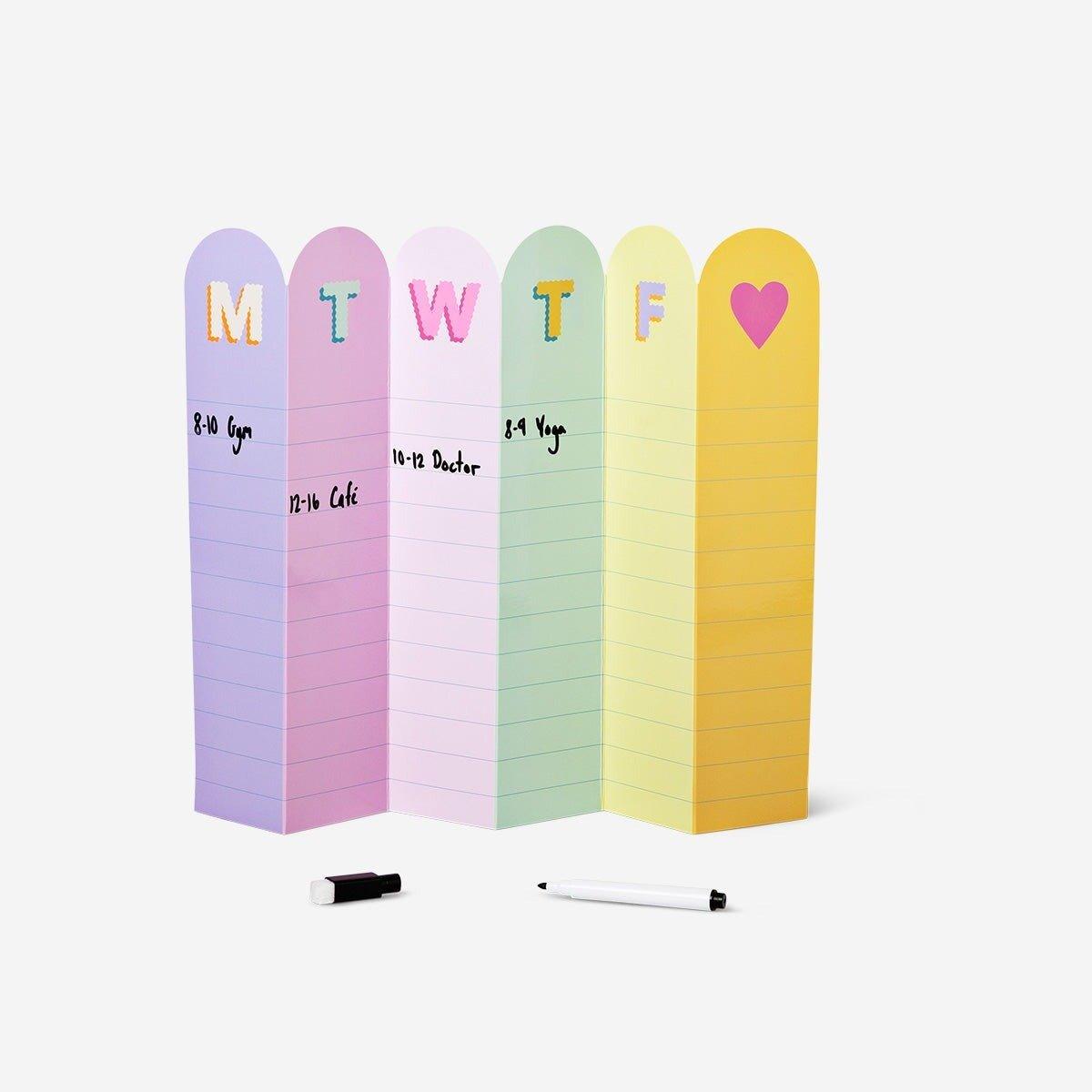 Multicolour foldable weekly planner with marker