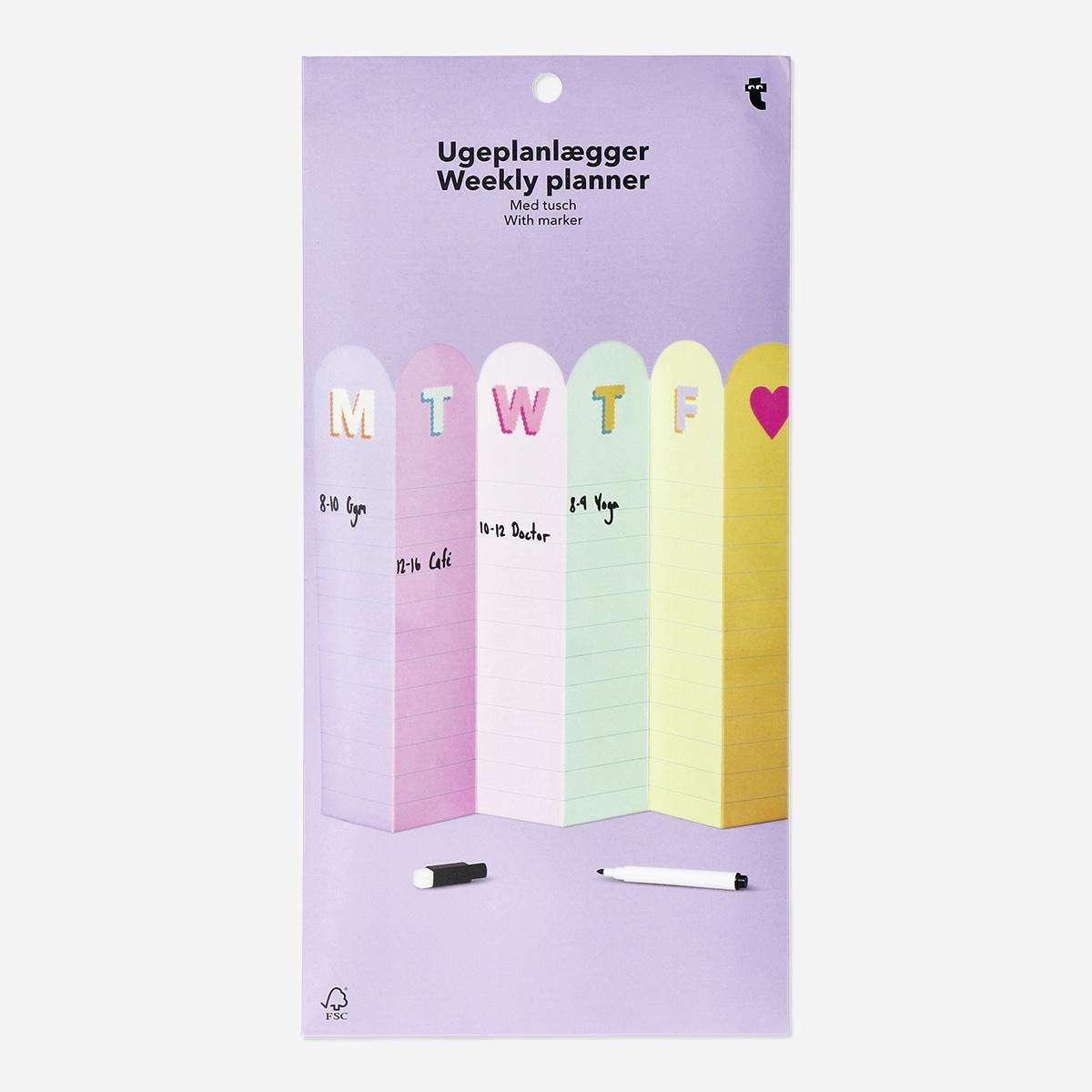 Multicolour foldable weekly planner with marker