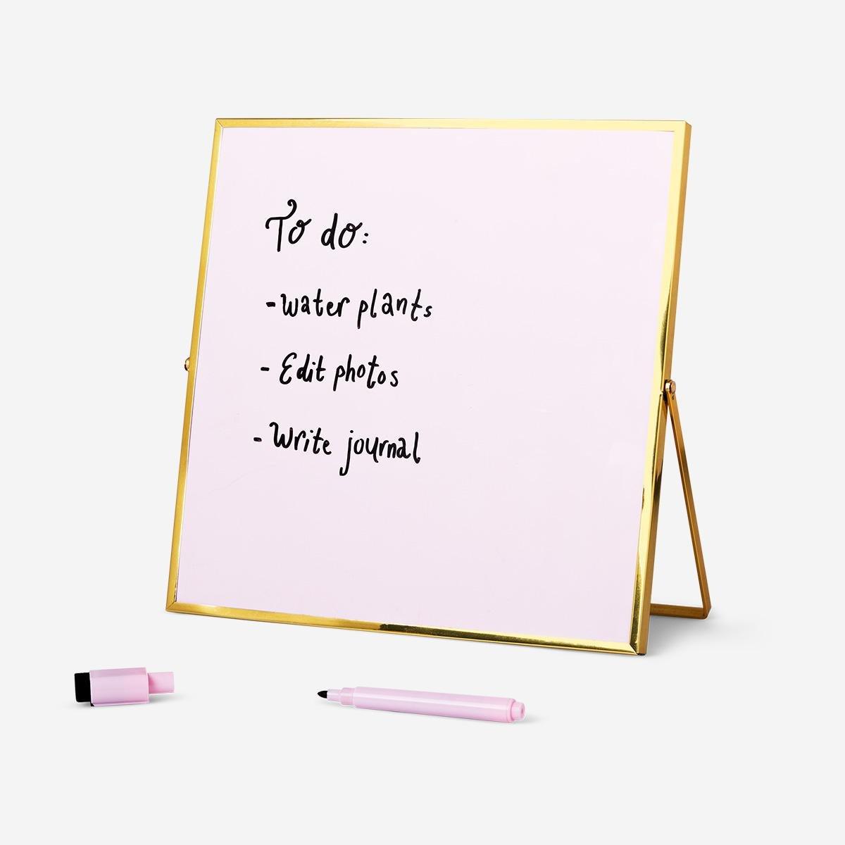 Pink magnetic board with metal frame and marker