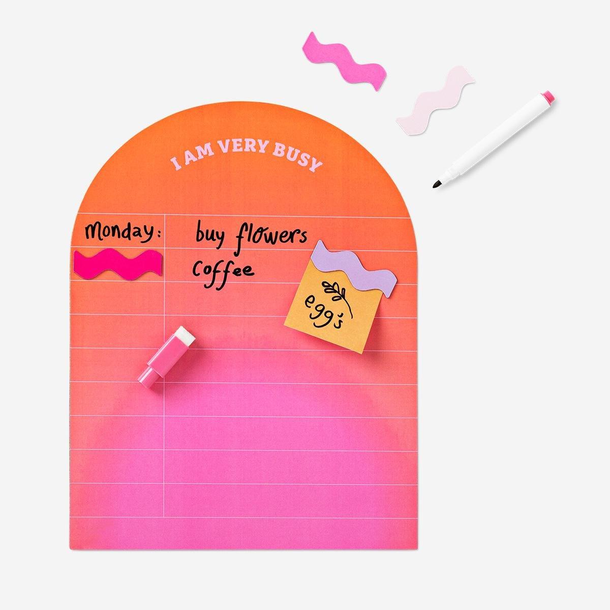 Multicolour magnetic board with marker and magnets