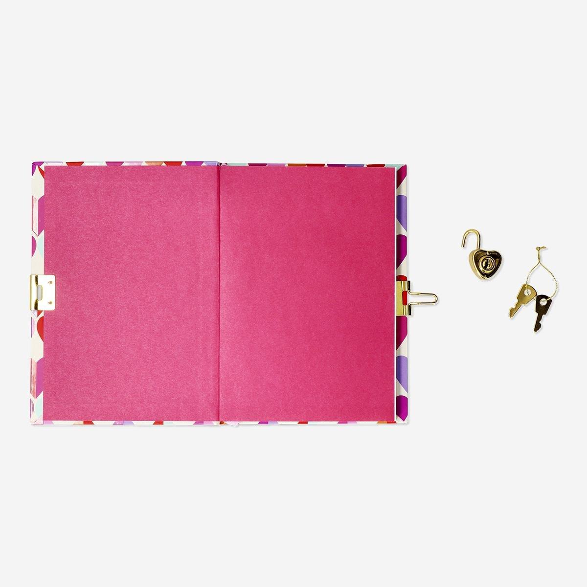 Multicolour diary with heart motifs and lock