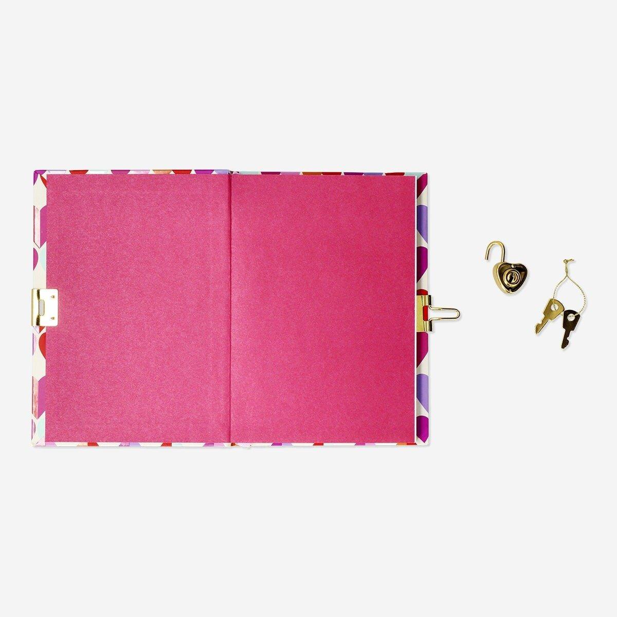 Multicolour diary with heart motifs and lock