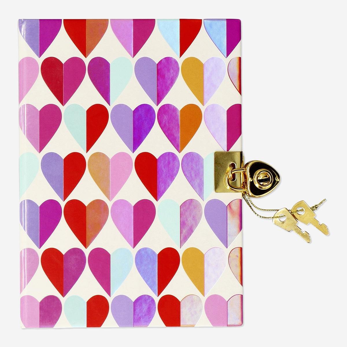 Multicolour diary with heart motifs and lock