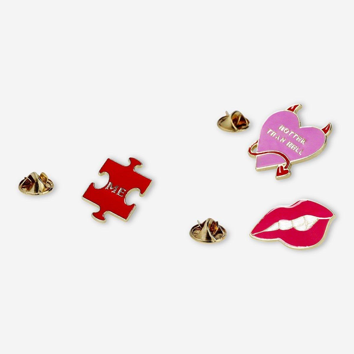 Multicolour pins with symbols for clothing - 6 pcs