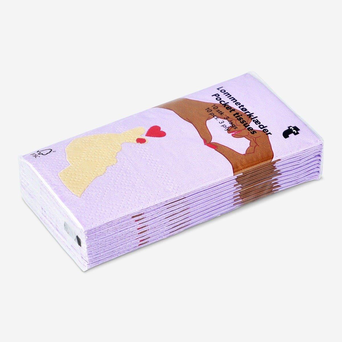 Multicolour valentines print pocket tissues - 10 pcs