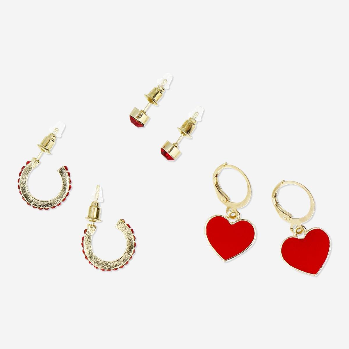 Red valentine's icon ear studs - 3 pcs