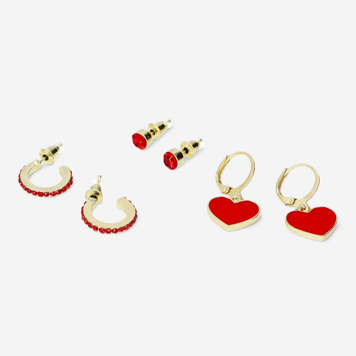 Red valentine's icon ear studs - 3 pcs