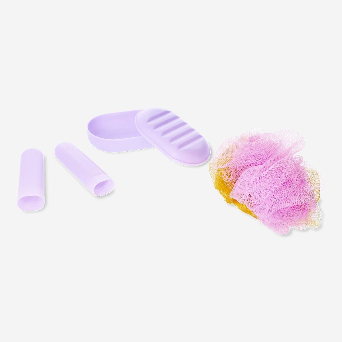 Multicolour travel cases with loofah