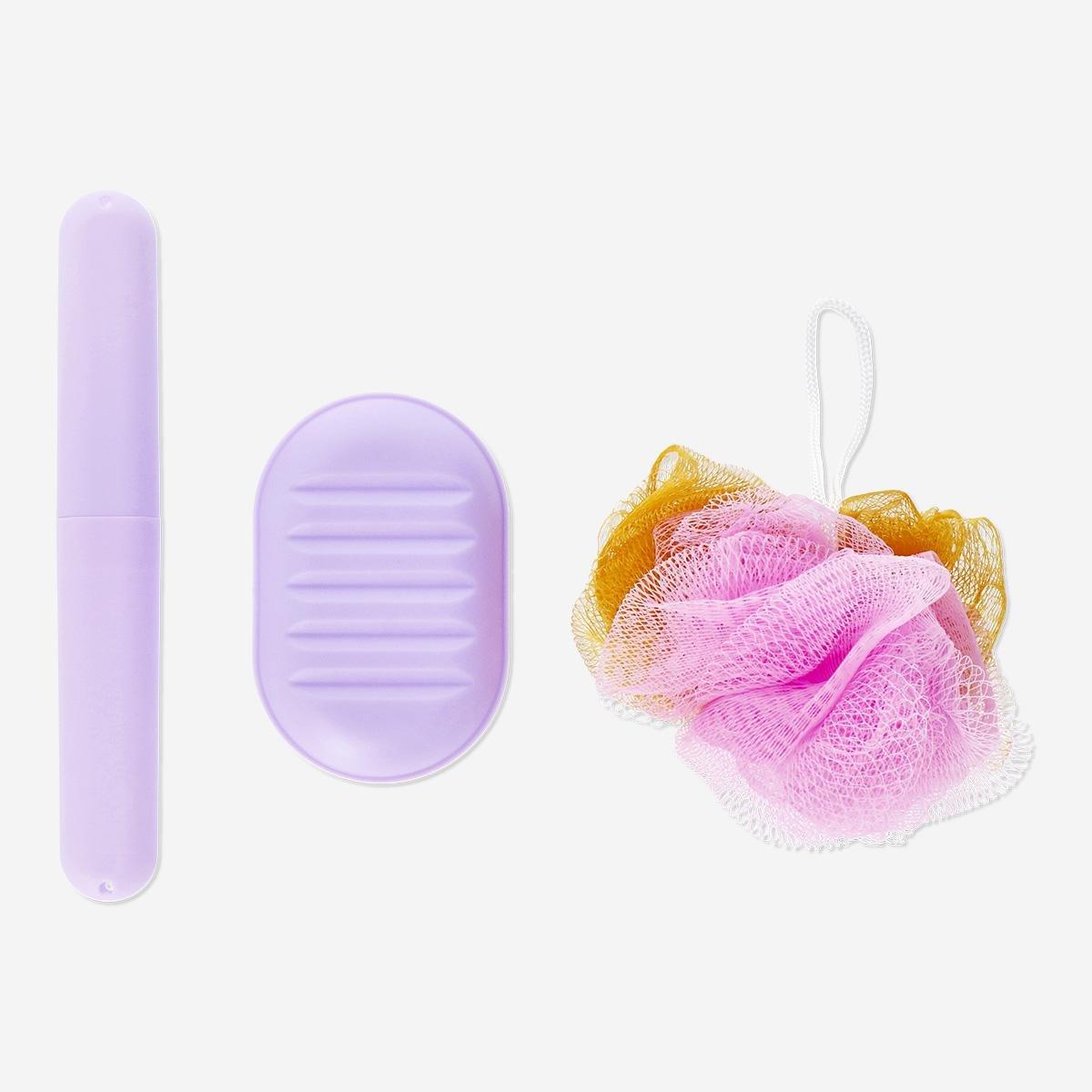 Multicolour travel cases with loofah