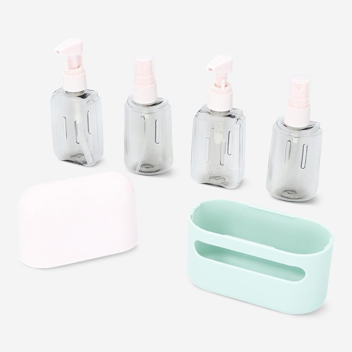 Multicolour lid bottles for travel in case - 4 pcs