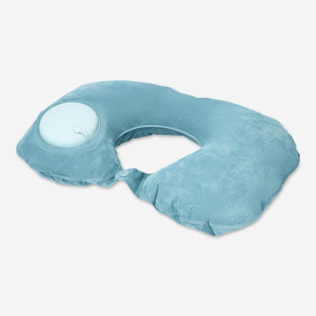 Blue inflatable travel pillow