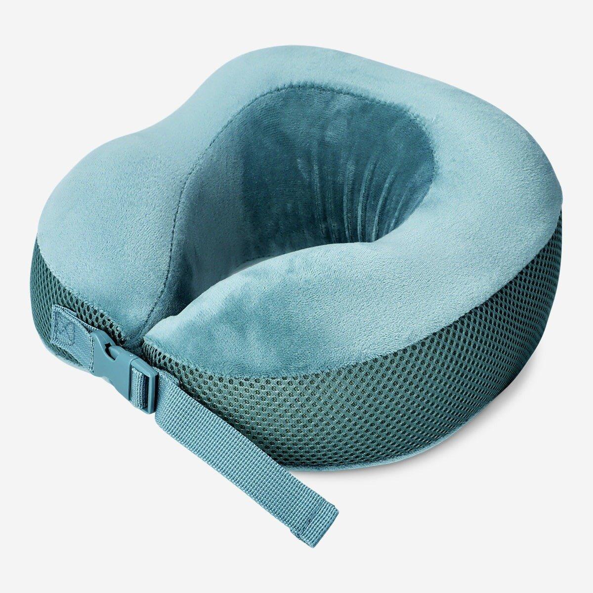 Blue memory foam neck pillow for travel