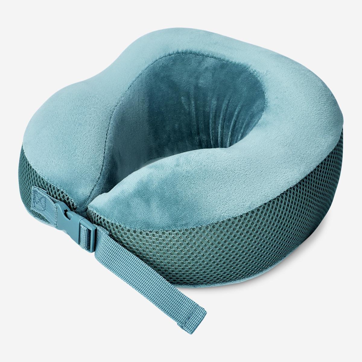 Blue memory foam neck pillow for travel