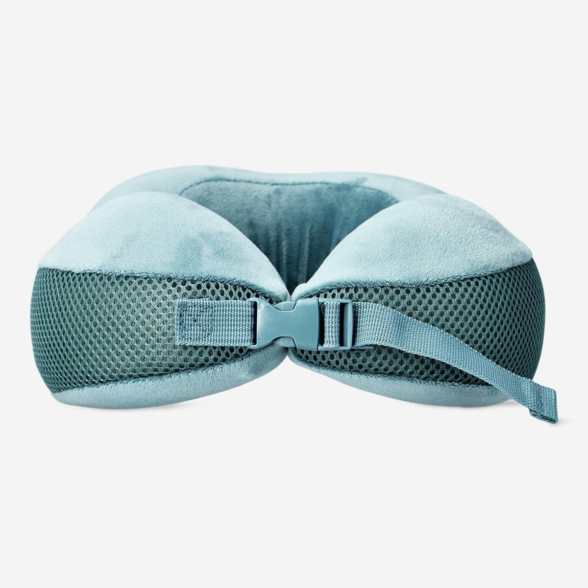 Blue memory foam neck pillow for travel