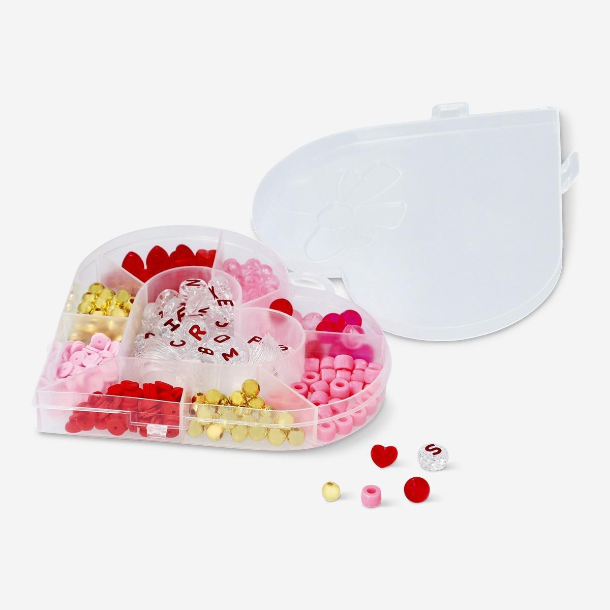 Multicolour string bead set in heart shaped box
