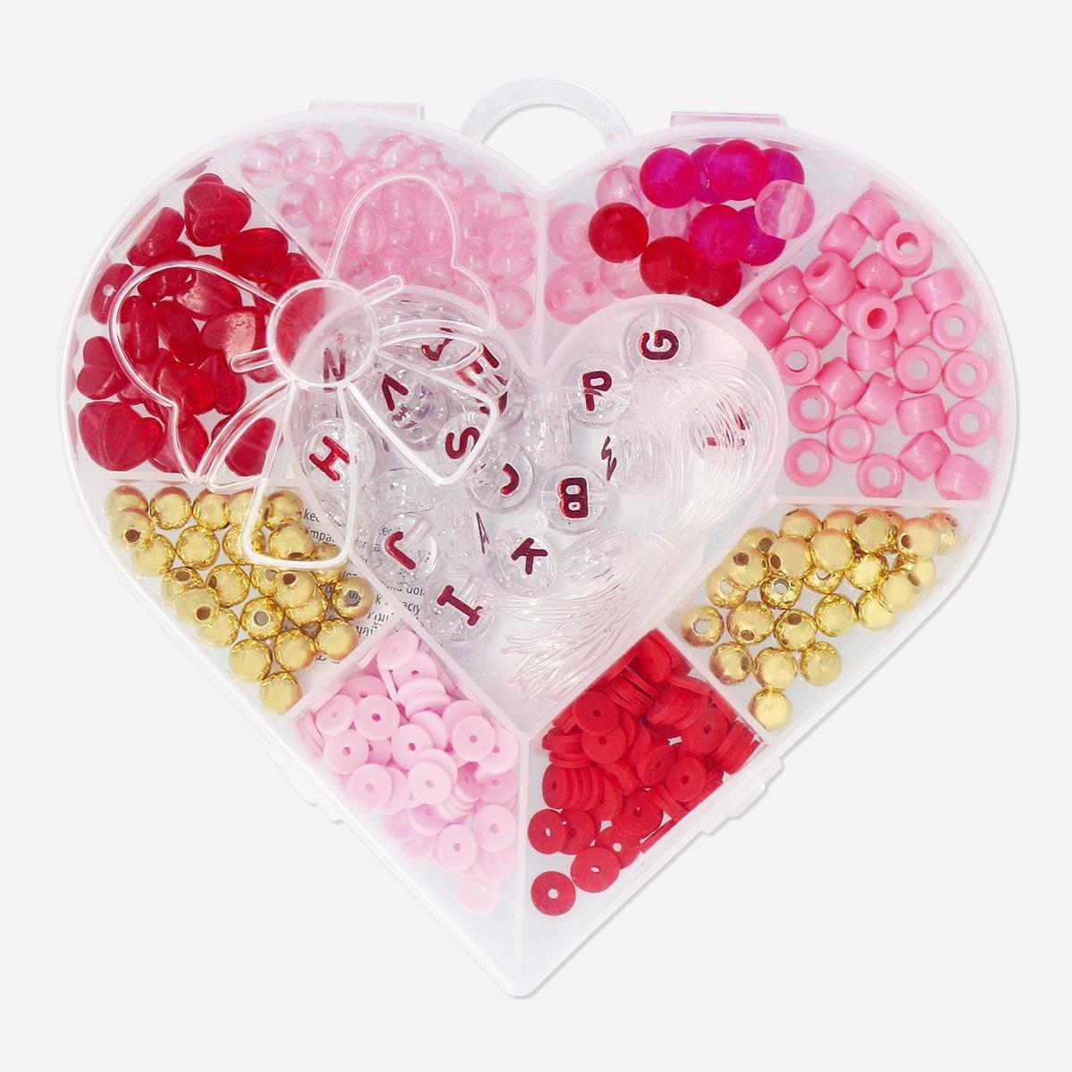 Multicolour string bead set in heart shaped box