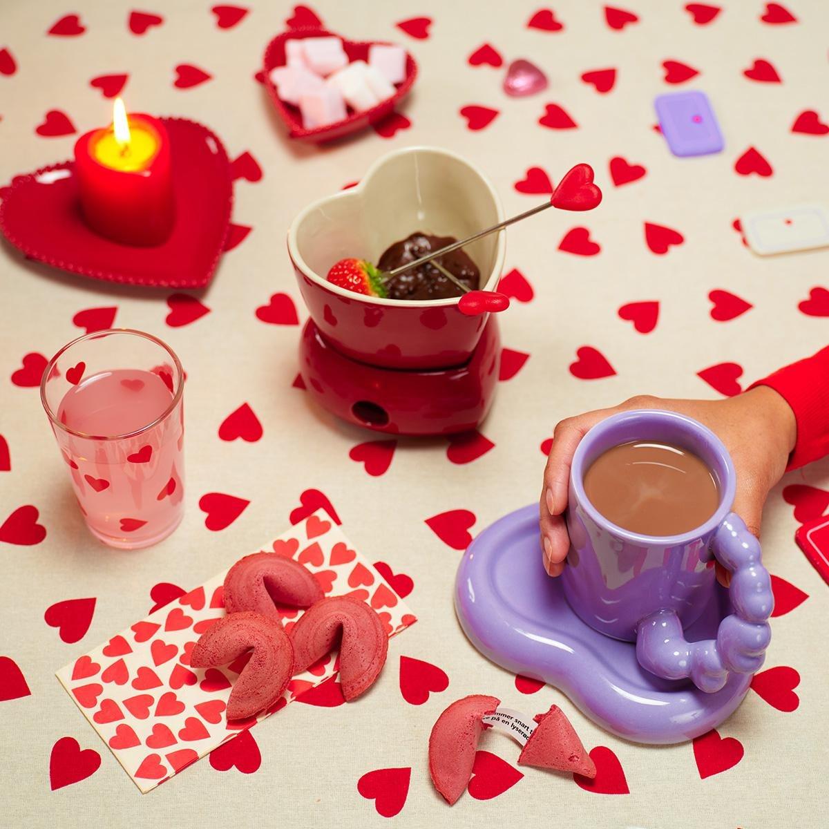Purple bubble handle mug and heart shaped saucer - 300 ml