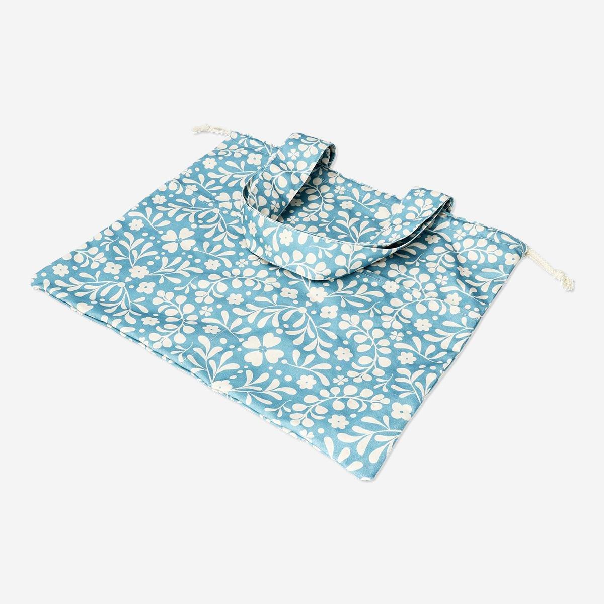 Blue tote bag with drawstring