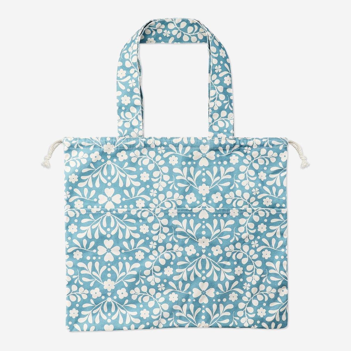 Blue tote bag with drawstring