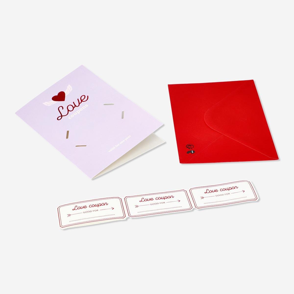 Multicolour card with love vouchers and envelope