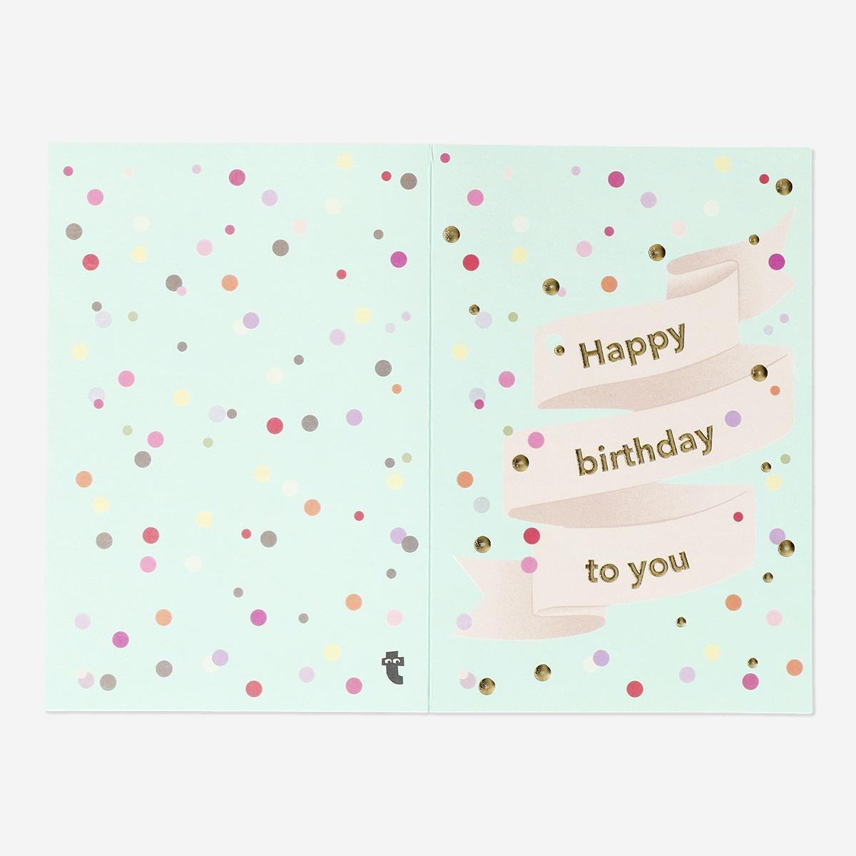 Multicolour happy birthday card banner and envelope