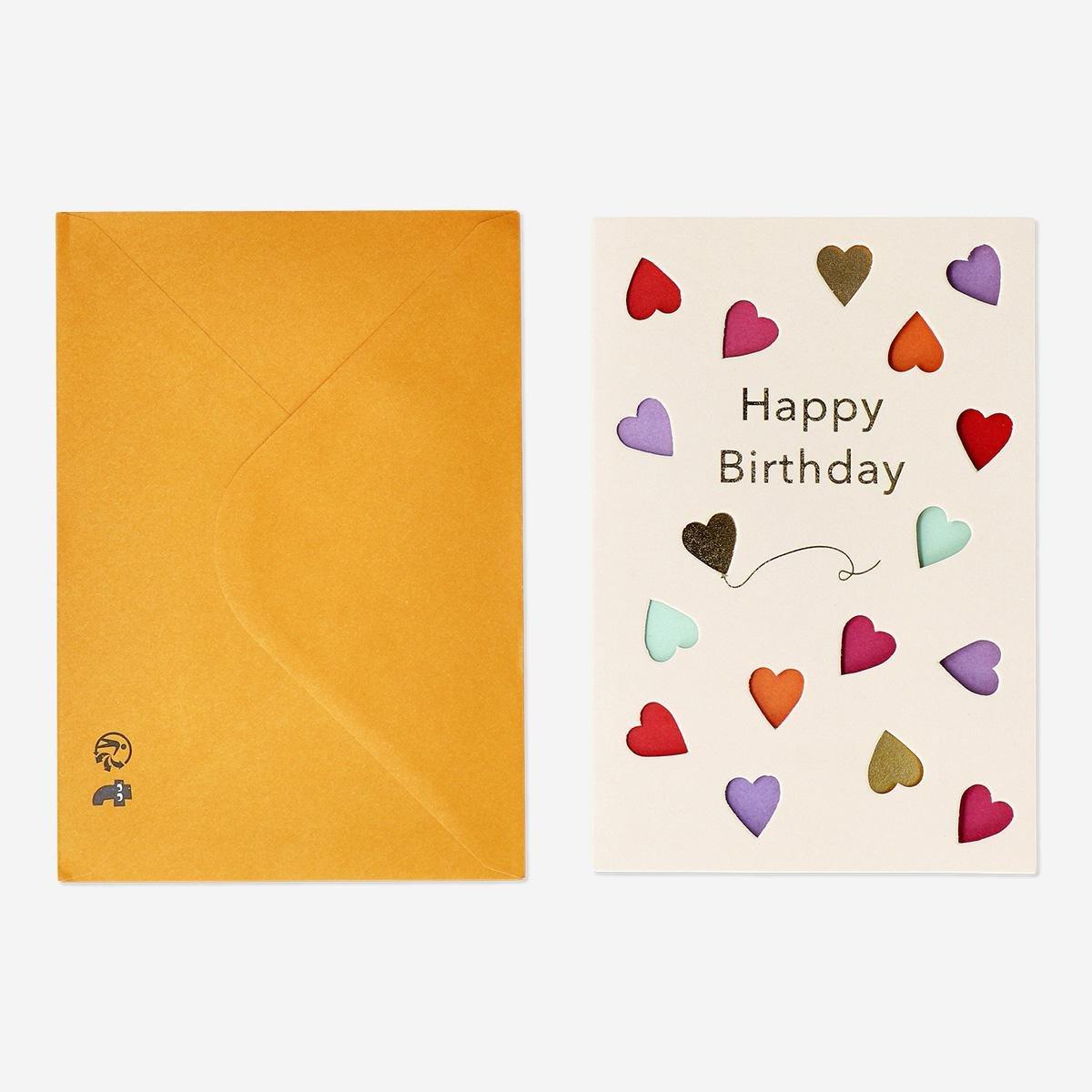 Multicolour cut-out balloons birthday card and envelope