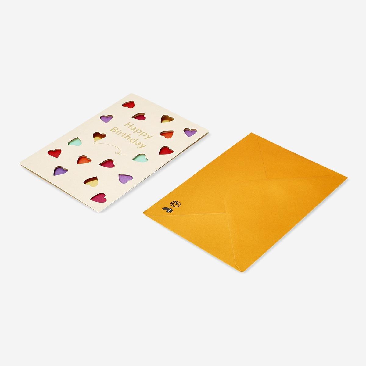 Multicolour cut-out balloons birthday card and envelope