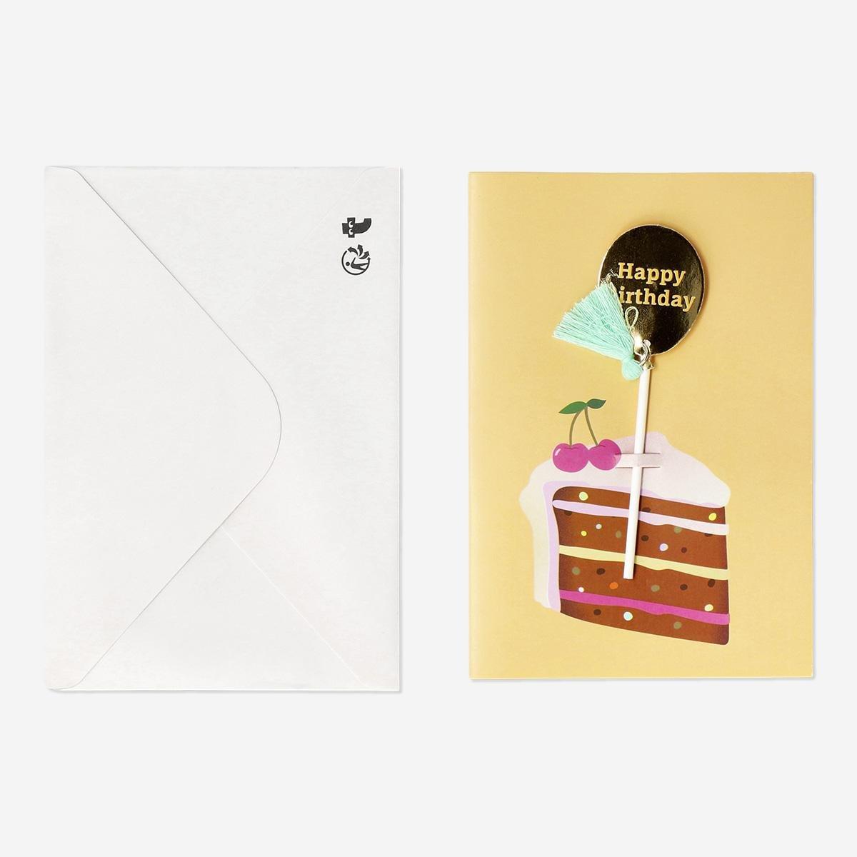 Multicolour tassel birthday cake card and envelope